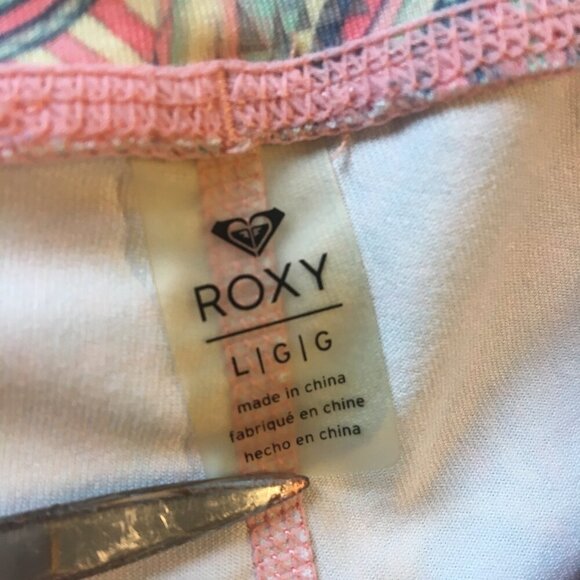 Roxy Athletic Capri Leggings Large Pink Print Hidden Waist Pocket - Picture 7 of 7